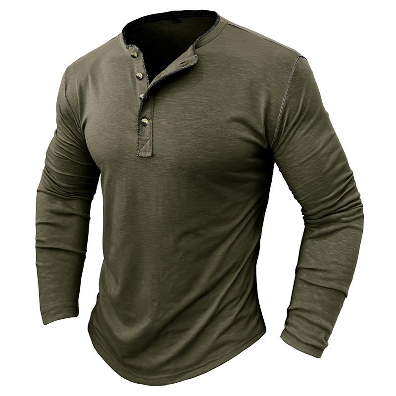 Men's Contrast Color Button Henley Neck Long Sleeve T-Shirt 9261142737080