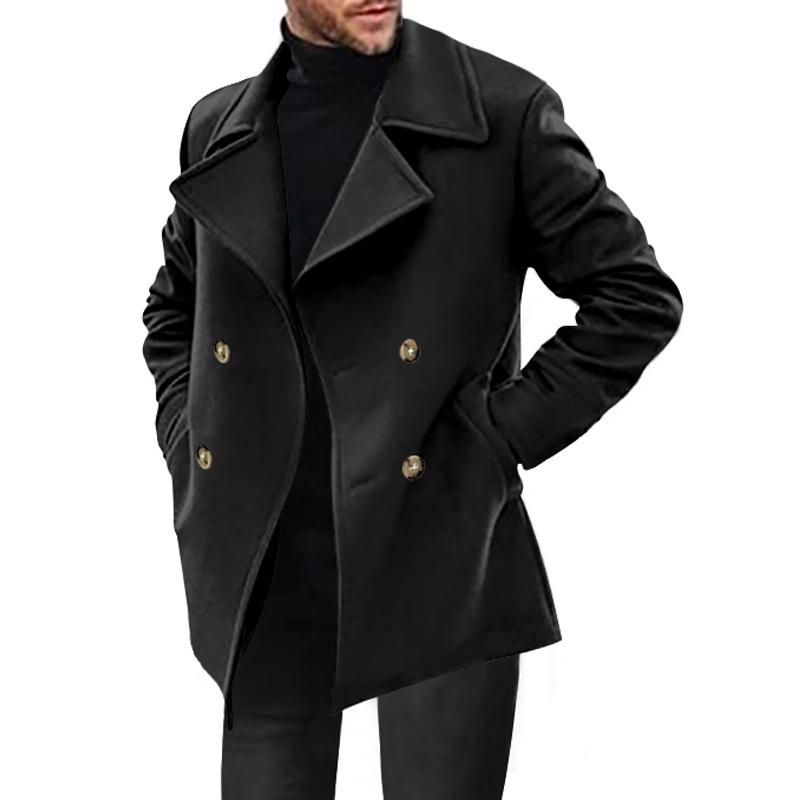 Men's Solid Loose Double Breasted Casual Coat 9261101875384