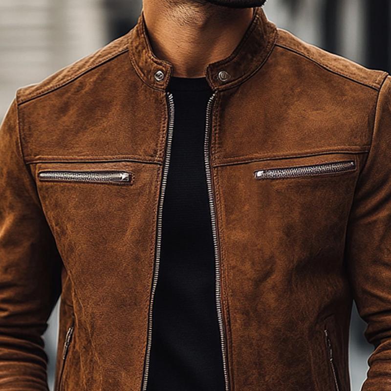 Men's Vintage Stand Collar Suede Jacket 9887383683256