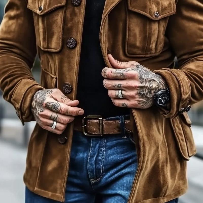 Men's Suede Solid Color Slim Lapel Coat 9272630149304