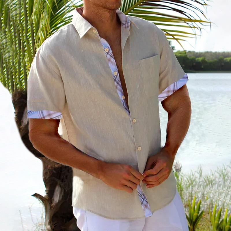 Men's Hawaiian Beach Vacation Shirt Short Sleeve Cardigan Shirt 9261781942456