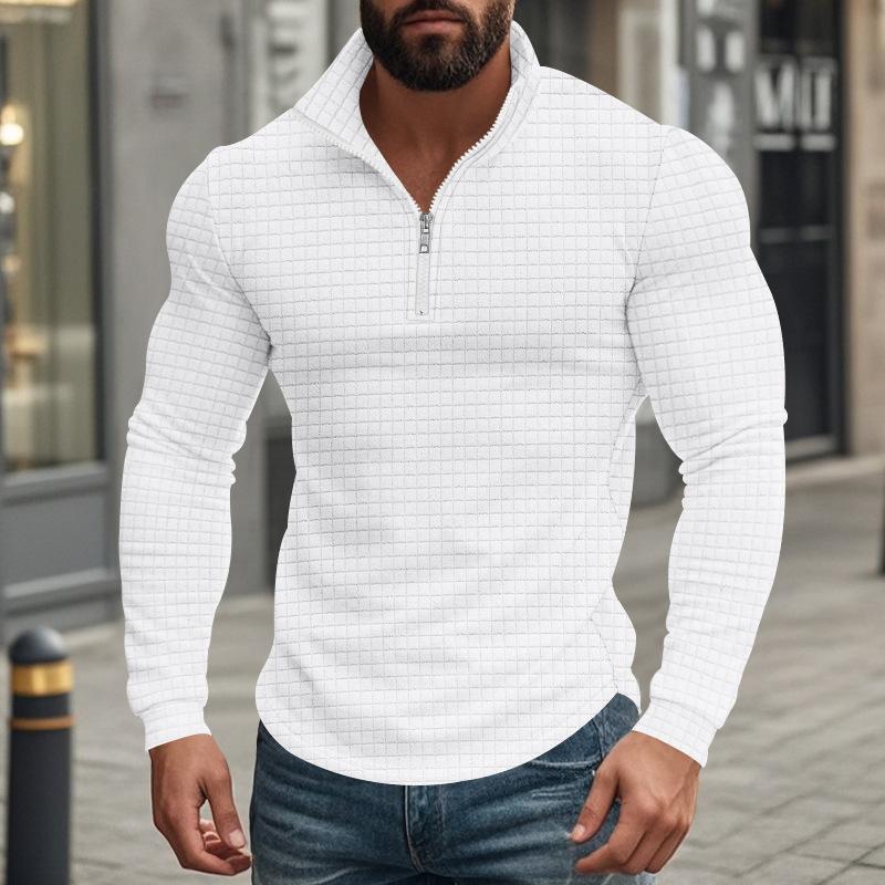 Men's Half-zip Small Square Stand Collar Long Sleeve T-shirt 9261144211640