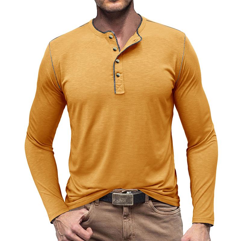 Men's Contrast Color Button Henley Neck Long Sleeve T-Shirt 9261142737080