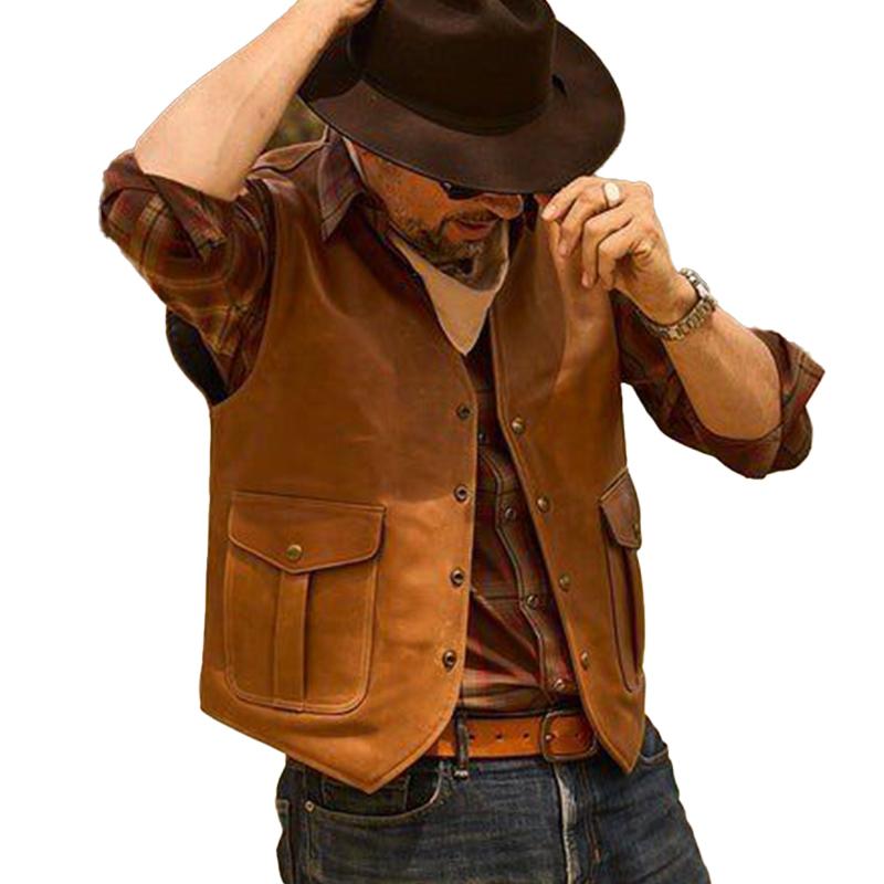 Men's Vintage V-Neck Leather Vest 9880237736120
