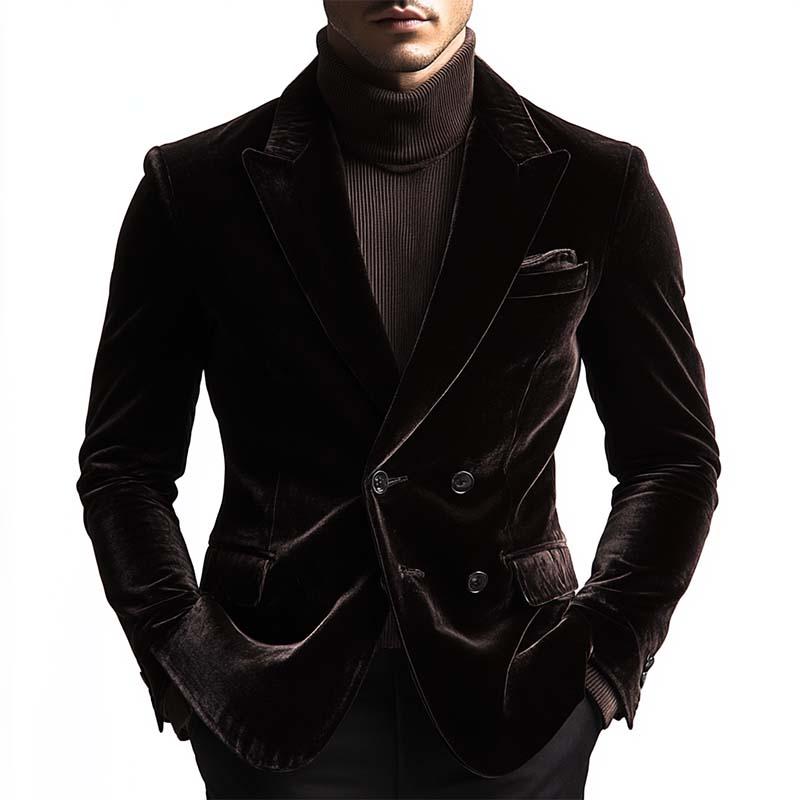 Men's Classic Vintage Double Breasted Slim Fit Velvet Blazer 9271925244088