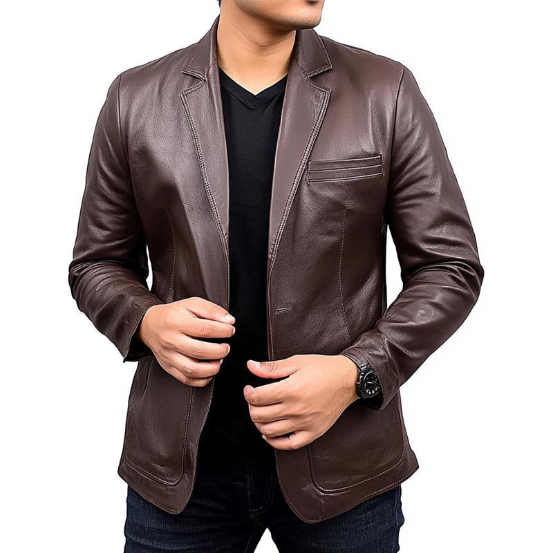 Men's Vintage Solid Leather Blazer 9274151108792