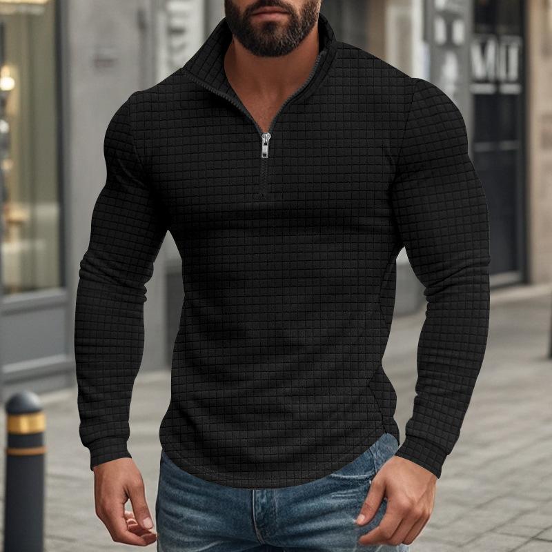Men's Half-zip Small Square Stand Collar Long Sleeve T-shirt 9261144211640