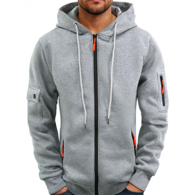 Men's Solid Color Hooded Multi-pocket Zipper Jacket 9261093290168