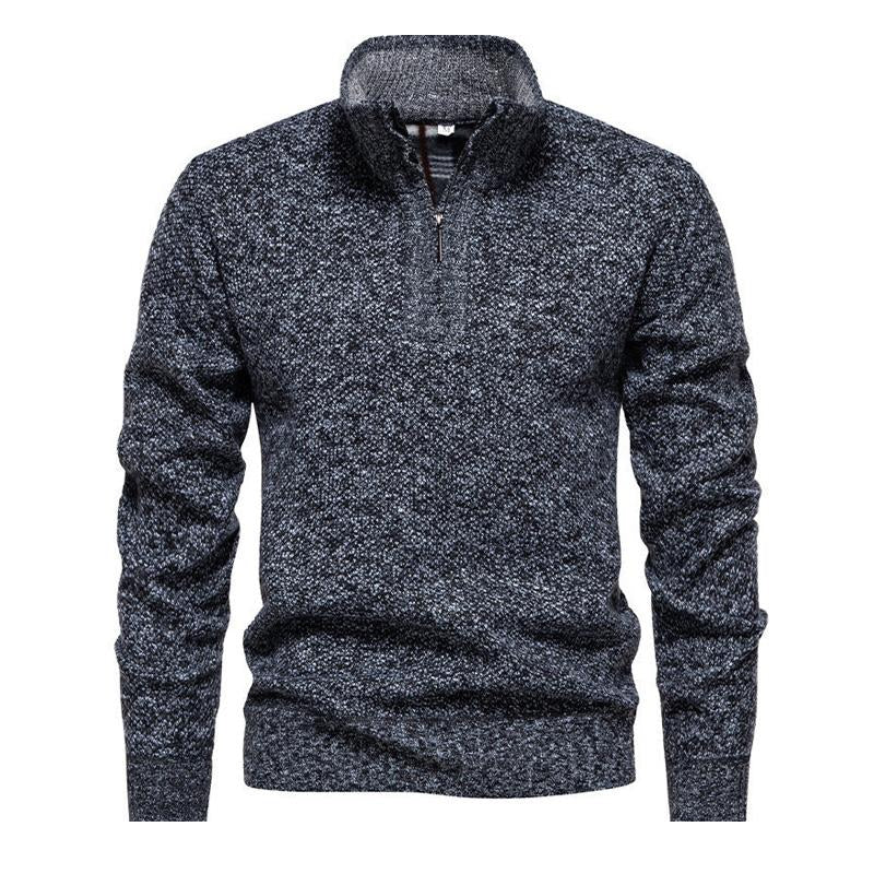 Men's Stand Collar Plus Velvet Long Sleeve Half Zip Casual Sweater 9262182793400