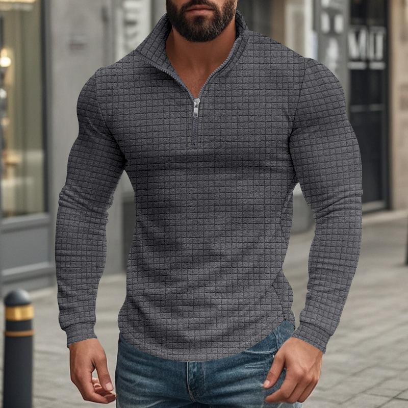 Men's Half-zip Small Square Stand Collar Long Sleeve T-shirt 9261144211640