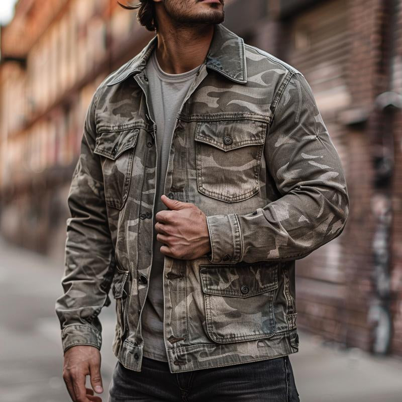 Men's Casual Outdoor Washed Camouflage Multi-pocket Cargo Jacket 9261079920824
