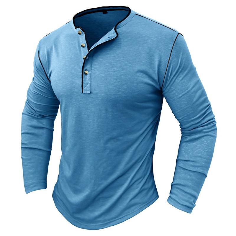 Men's Contrast Color Button Henley Neck Long Sleeve T-Shirt 9261142737080