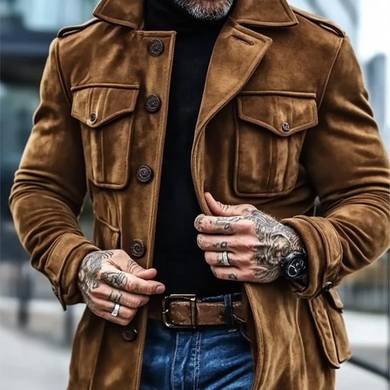Men's Suede Solid Color Slim Lapel Coat 9272630149304