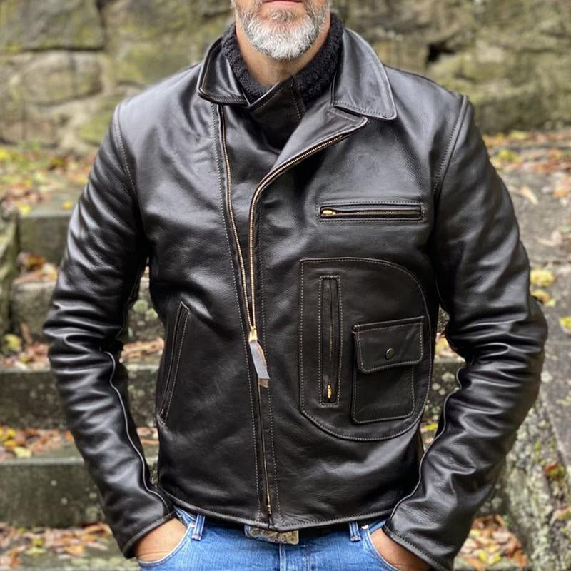 Men's Black Zip-up Leather Jacket 9266612764856