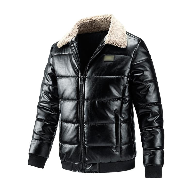 Men's Casual Lamb Wool Lapel Thickened Motorcycle Padded Bomber Jacket 9261096534200