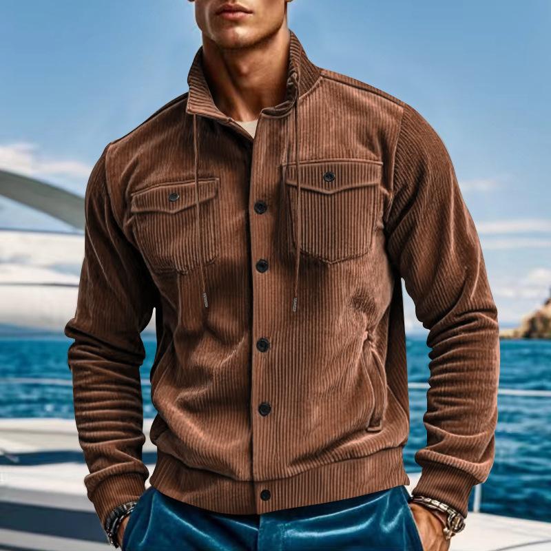 Men's Solid Color Corduroy Lapel Vintage Multi-Pocket Cargo Jacket 9261093224632