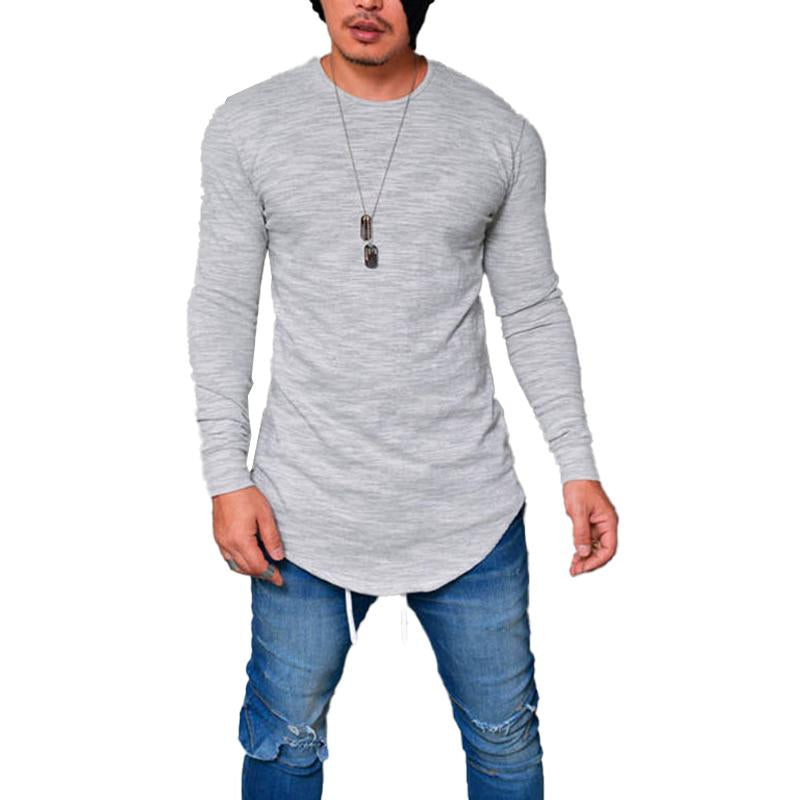 Men's Round Neck Slim Solid Color Long Sleeve T-shirt 9261129269432
