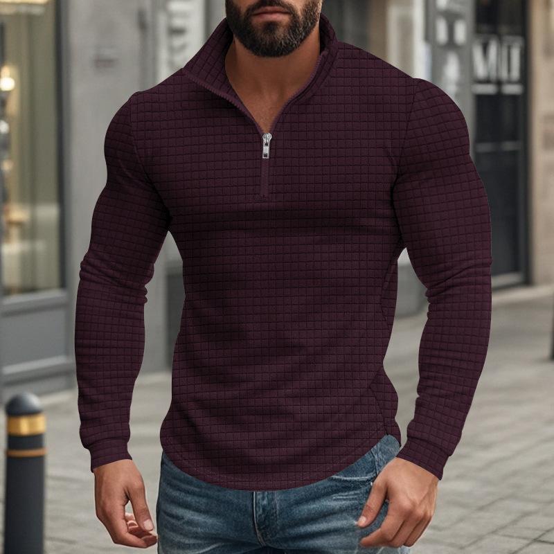 Men's Half-zip Small Square Stand Collar Long Sleeve T-shirt 9261144211640