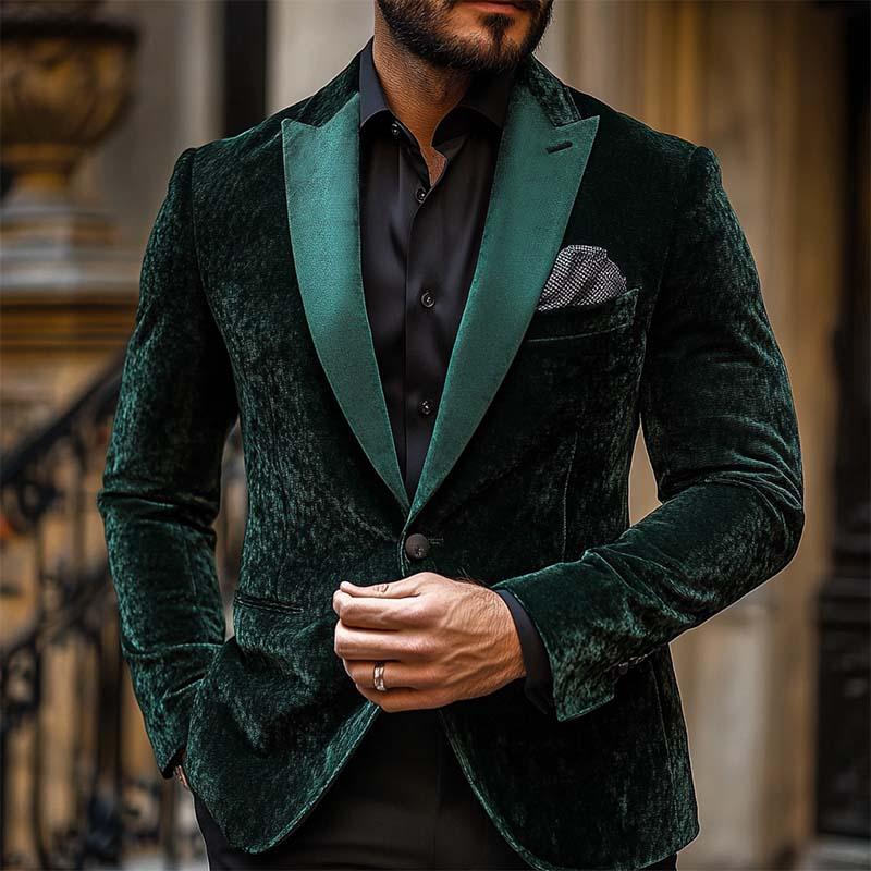 Men's Classic Retro Gentleman Collar Stitching Satin Slim Velvet Blazer 9273156436152