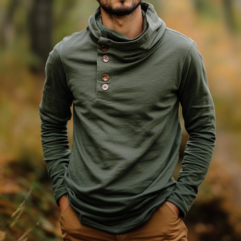 Men's Retro Casual Button Hooded Long Sleeve T-Shirt 9886819647672