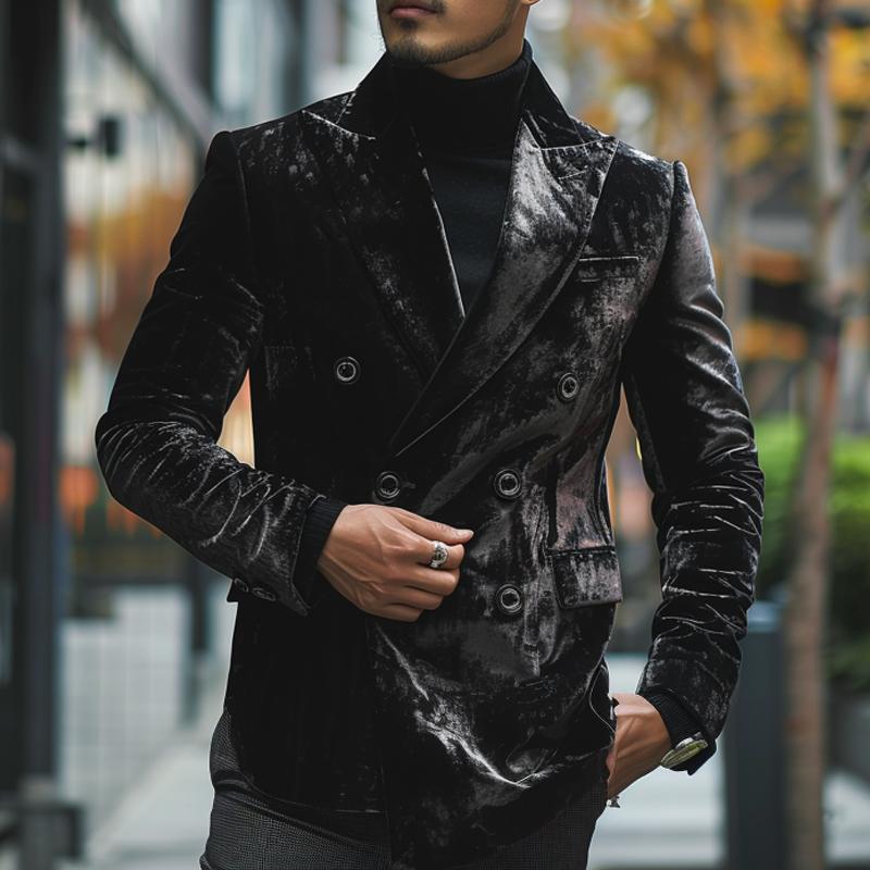 Men's Velvet Vintage Double Breasted Blazer 9877214199992