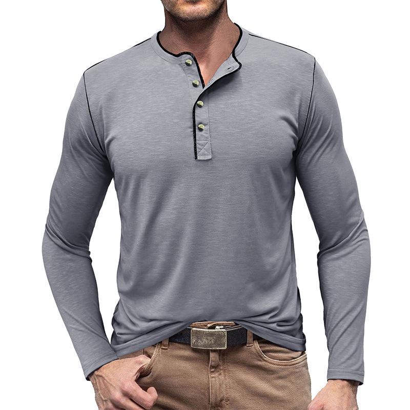 Men's Contrast Color Button Henley Neck Long Sleeve T-Shirt 9261142737080