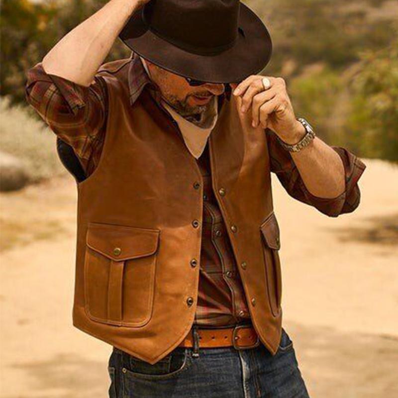 Men's Vintage V-Neck Leather Vest 9880237736120