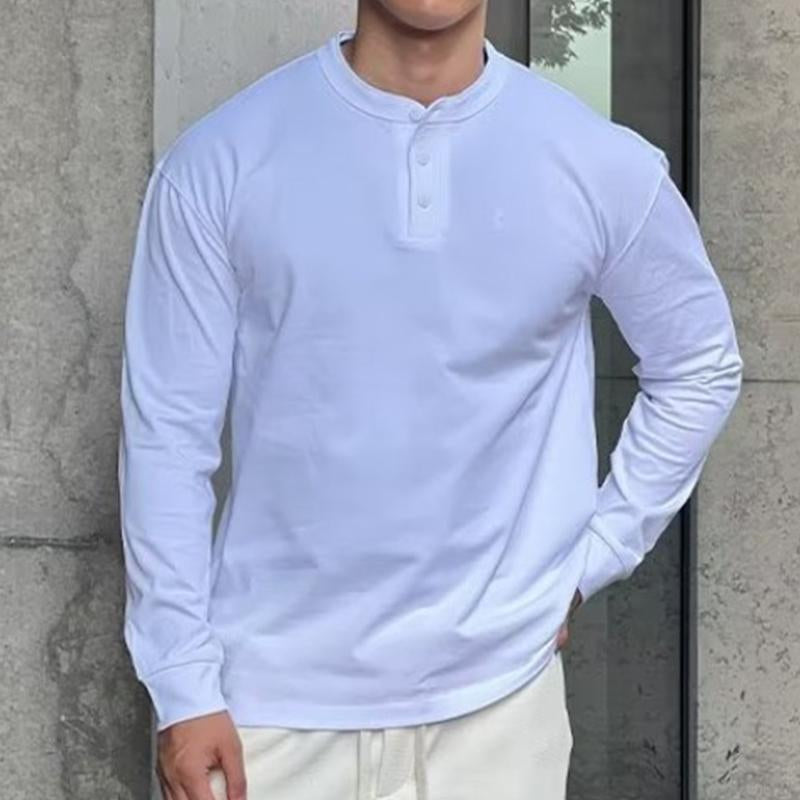 Men's Vintage Casual Solid Color Henley Long Sleeve T-Shirt 9261144342712