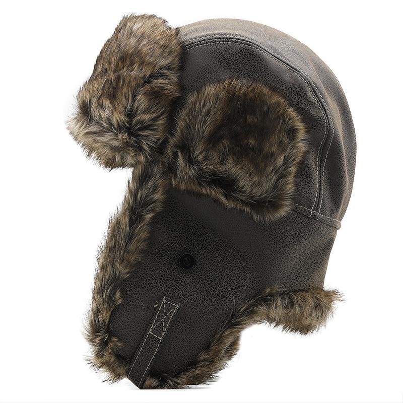 Men's Thick Warm Ear Protection Leather Hat 9873140023480