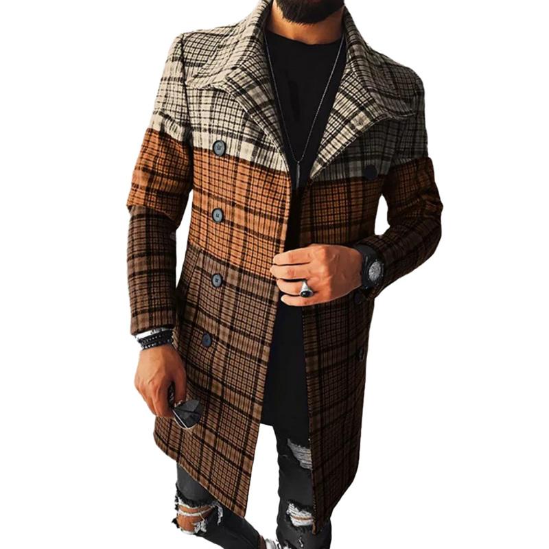 Men's Plaid Print Lapel Single Breasted Coat 9261104955576