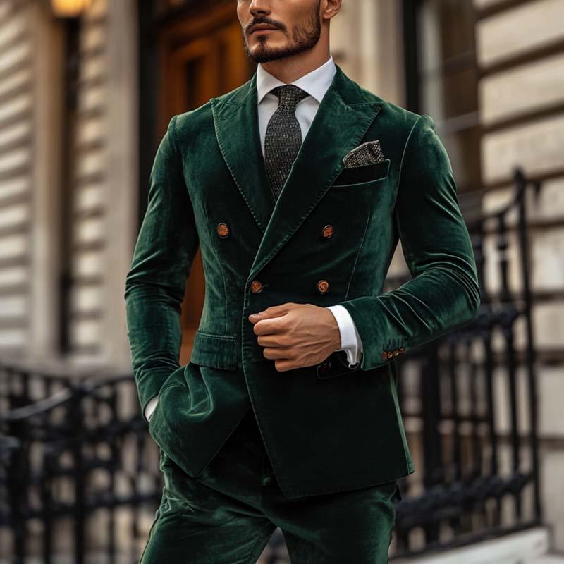 Men's Classic Vintage Double Breasted Slim Fit Velvet Blazer 9271925407928