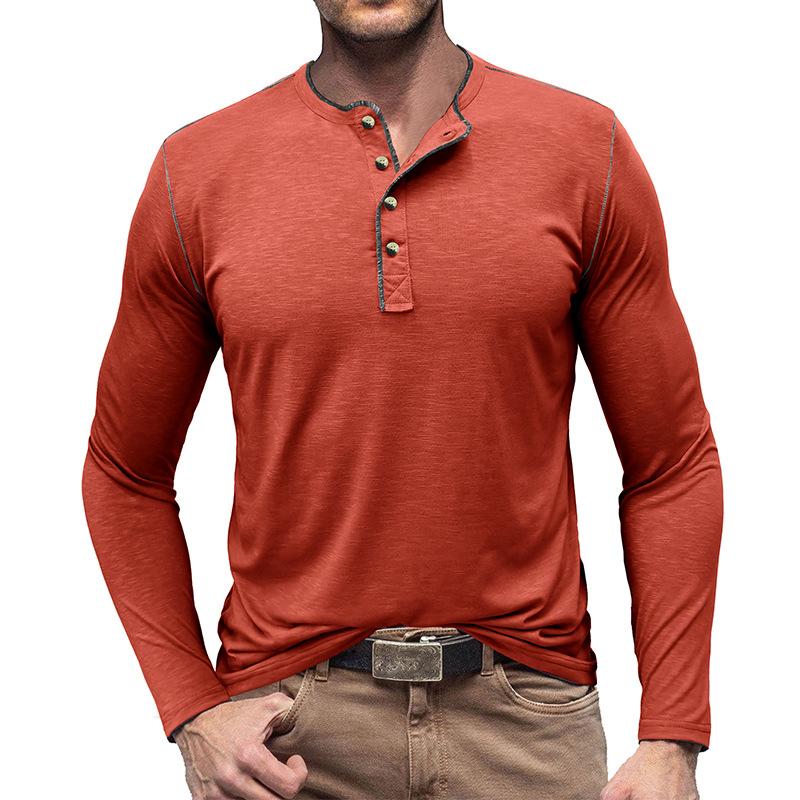 Men's Contrast Color Button Henley Neck Long Sleeve T-Shirt 9261142737080