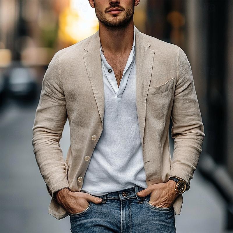 Men's Cotton and Linen Casual Button Blazer 9888005816504