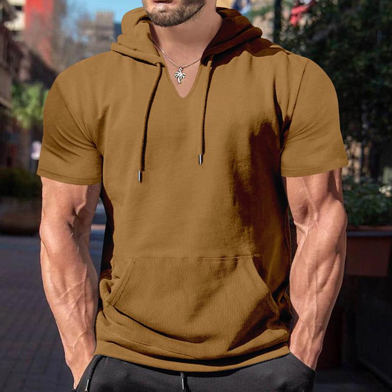 Men's Fashion Solid Loose Hooded Short Sleeve Casual T-shirt 9261131989176