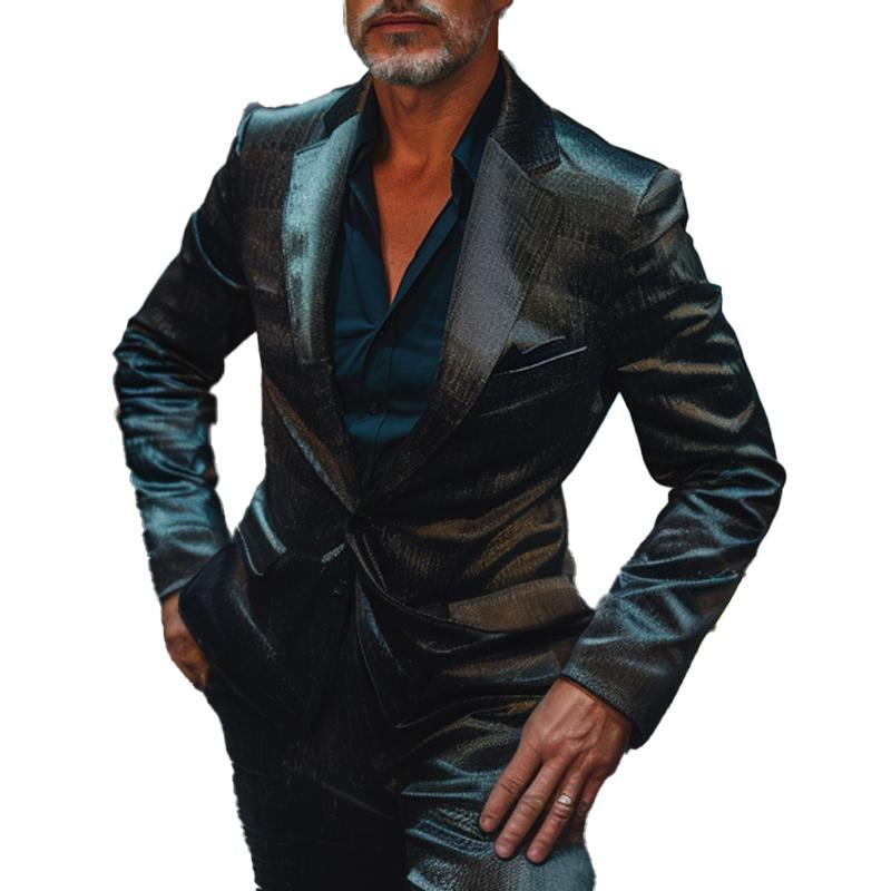 Men's Stylish Buttoned Glossy Blazer 9877214560440