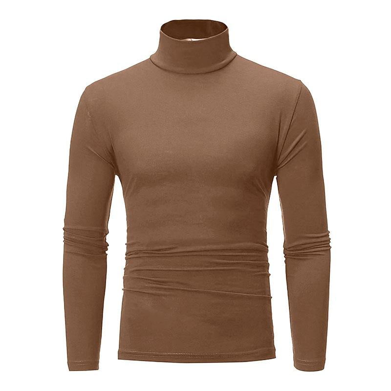 Men's Casual High Collar Solid Color Long Sleeve T-Shirt 9261137232056