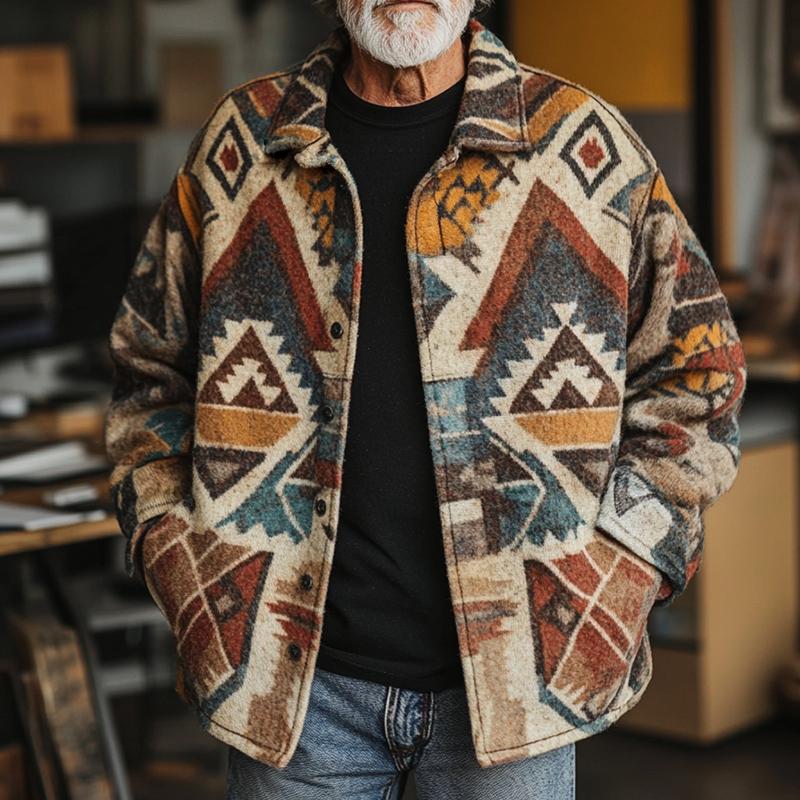 Men's Retro Casual Ethnic Style Lapel Printed Jacket 9880236294328