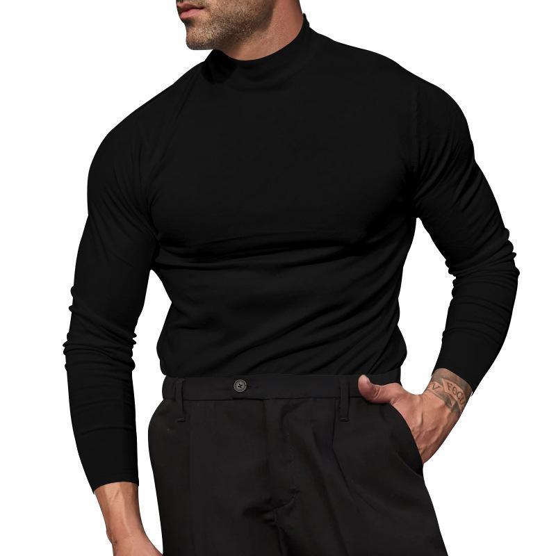 Men's Solid Color Short High Collar Long Sleeve Slim T-shirt 9261136117944