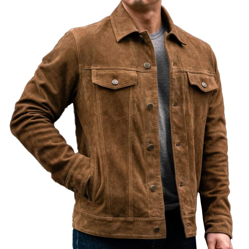 Men's Vintage Suede Single Breasted Lapel Jacket 9269591998648