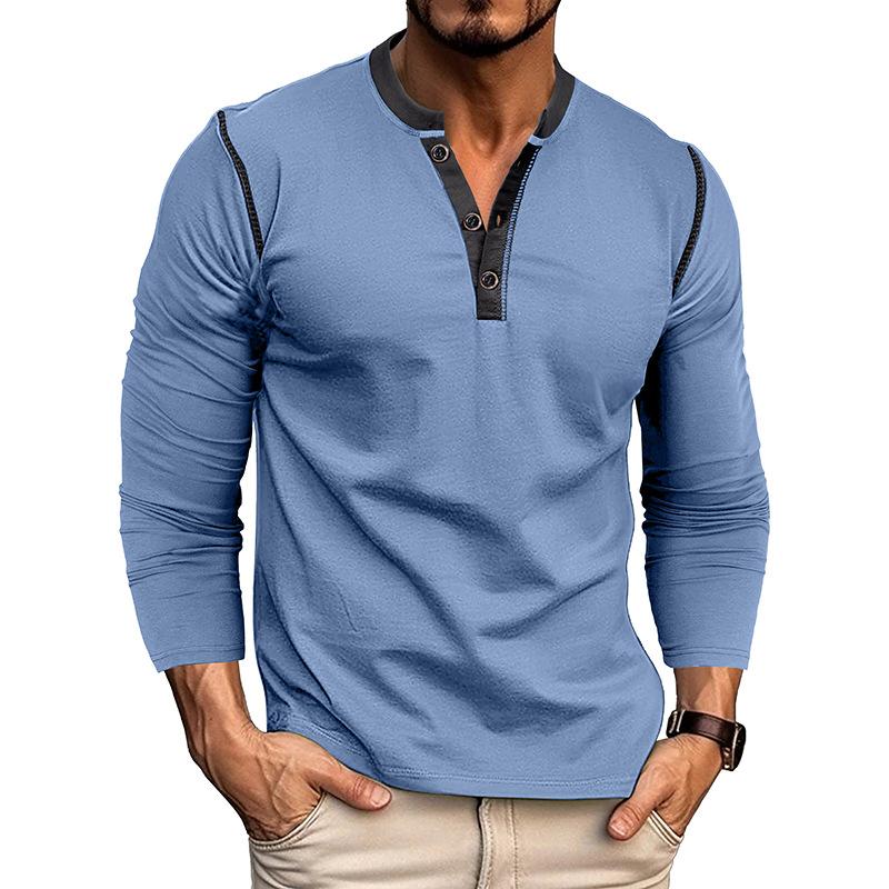 Men's Retro Colorblock Henley Collar Slim Fit Long Sleeve T-Shirt 9261138313400
