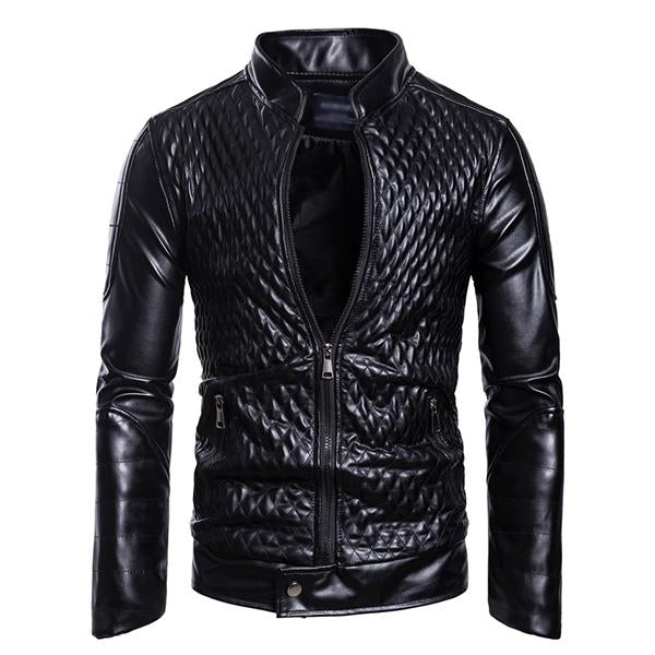 Men's Vintage Stand Collar Zip Leather Jacket 9261079560376