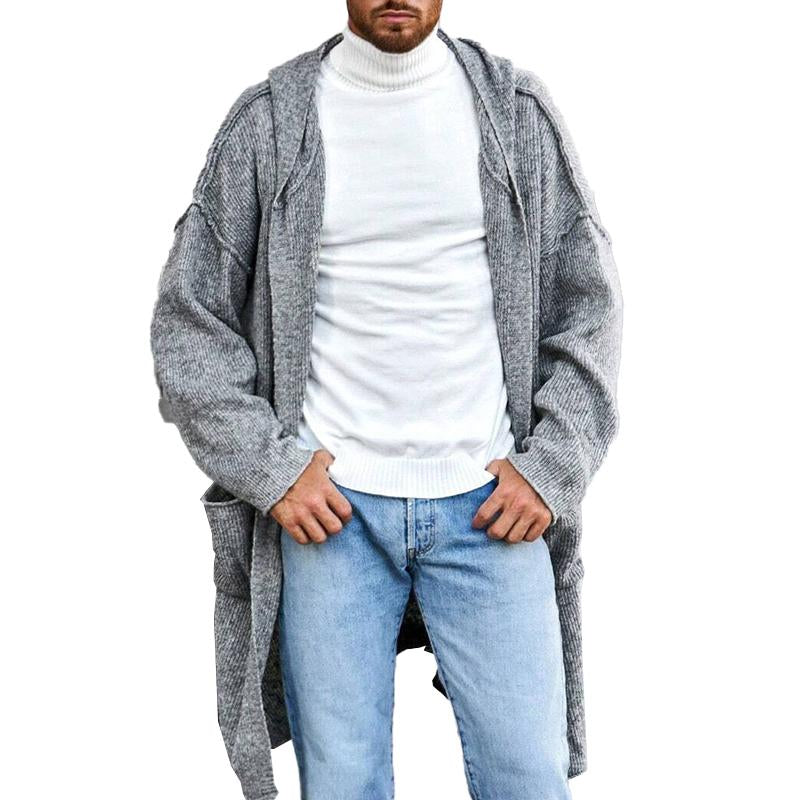 Men's Solid Color Casual Hooded Knitted Cardigan 9260833276088
