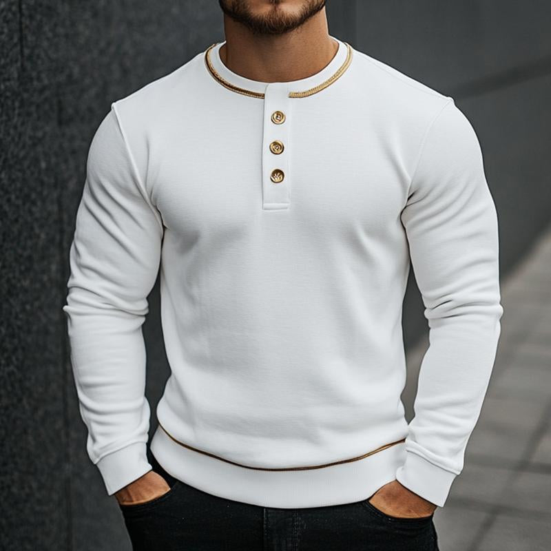 Men's Vintage Casual Solid Color Henley Neck Long Sleeve T-Shirt 9873517248696