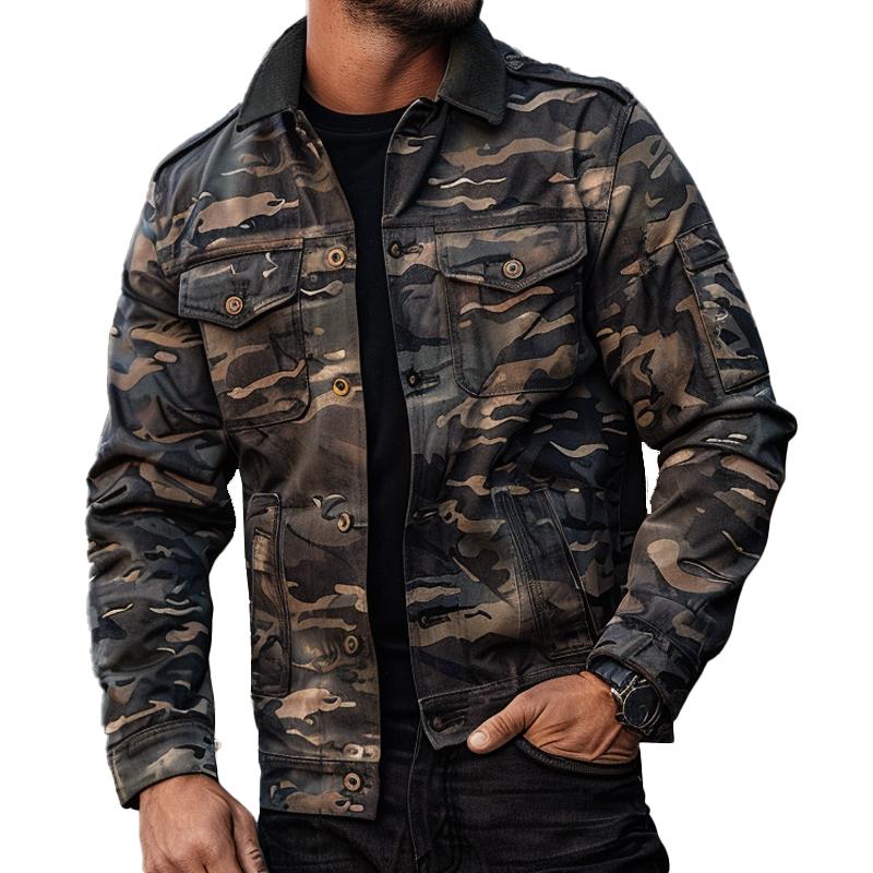 Men's Camouflage Patchwork Lapel Jacket 9877642379448