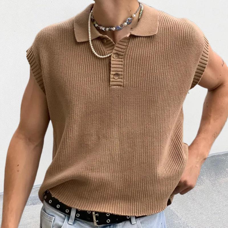 Men's Casual Solid Color Polo Collar Knitted Sweater 9262179221688