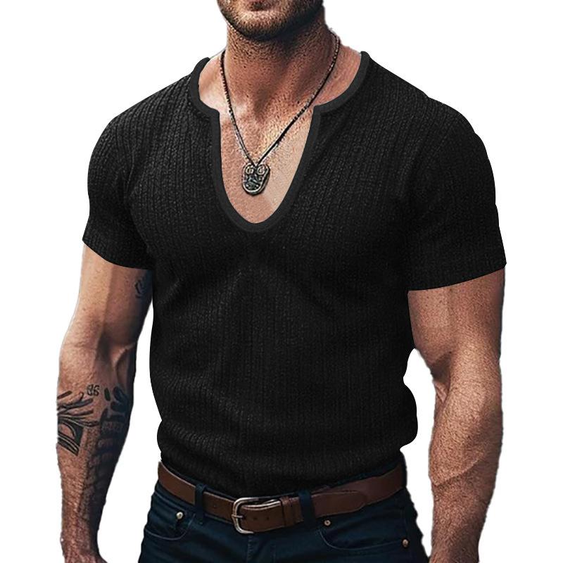 Men's Solid Slim V Neck Short Sleeve Knit T-shirt 9261137002680