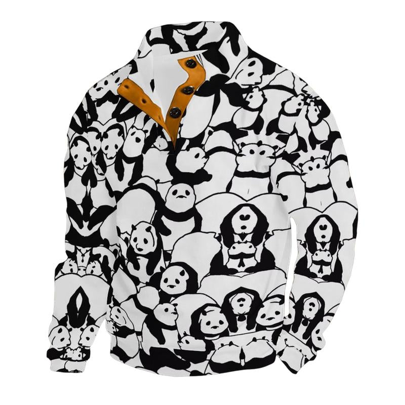 Men's Casual Half-Placket Printed Long Sleeve Henley T-Shirt 9261143294136