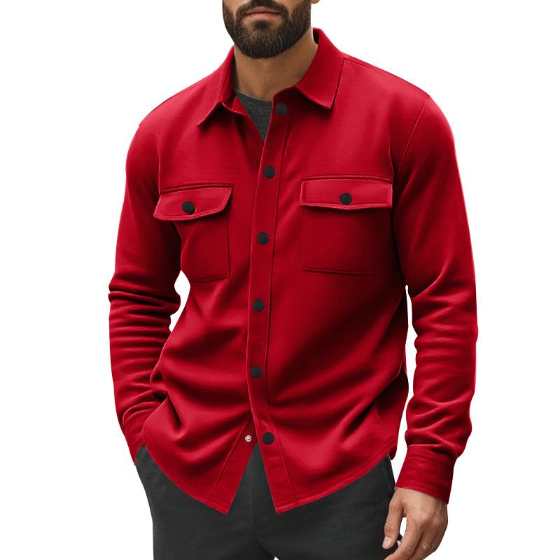 Men's Solid Color Lapel Chest Pocket Long Sleeve Shirt 9261788889272