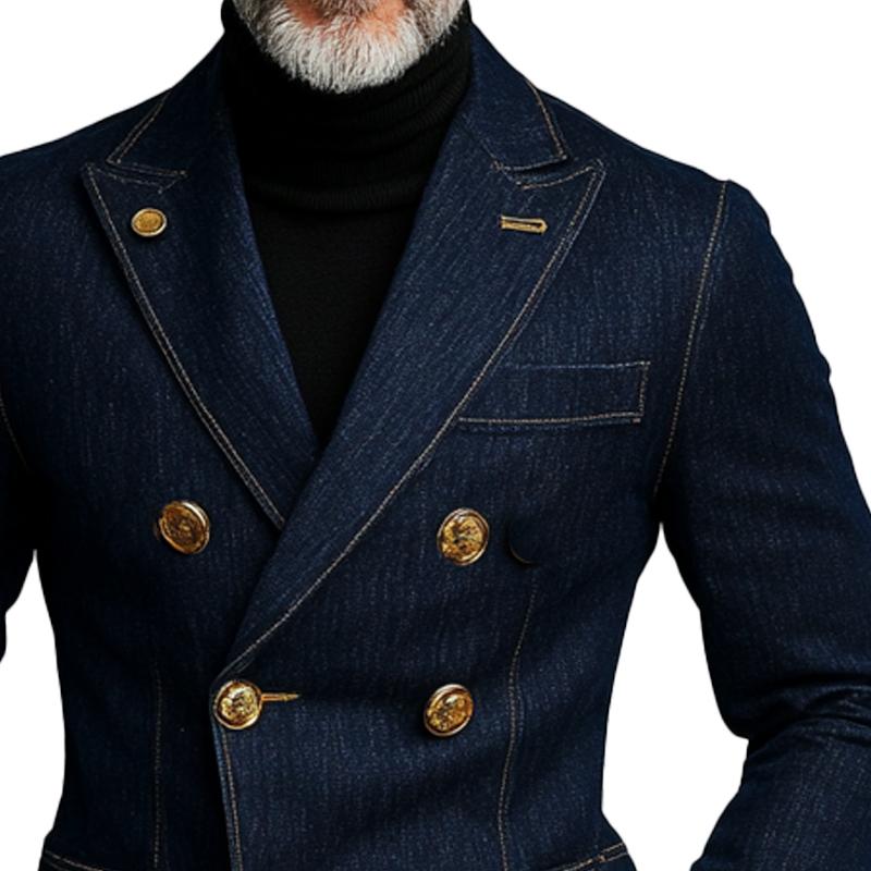 Men's Fashionable Denim Double Breasted Blazer 9261079593144
