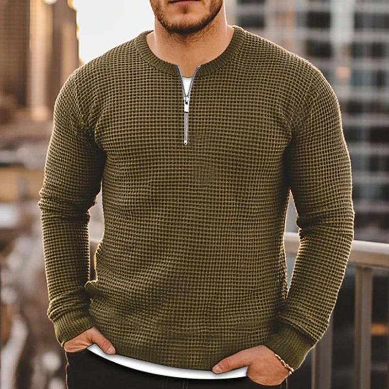 Men's Vintage Waffle Crew Neck Half Zip Sweatshirt 9267507757240